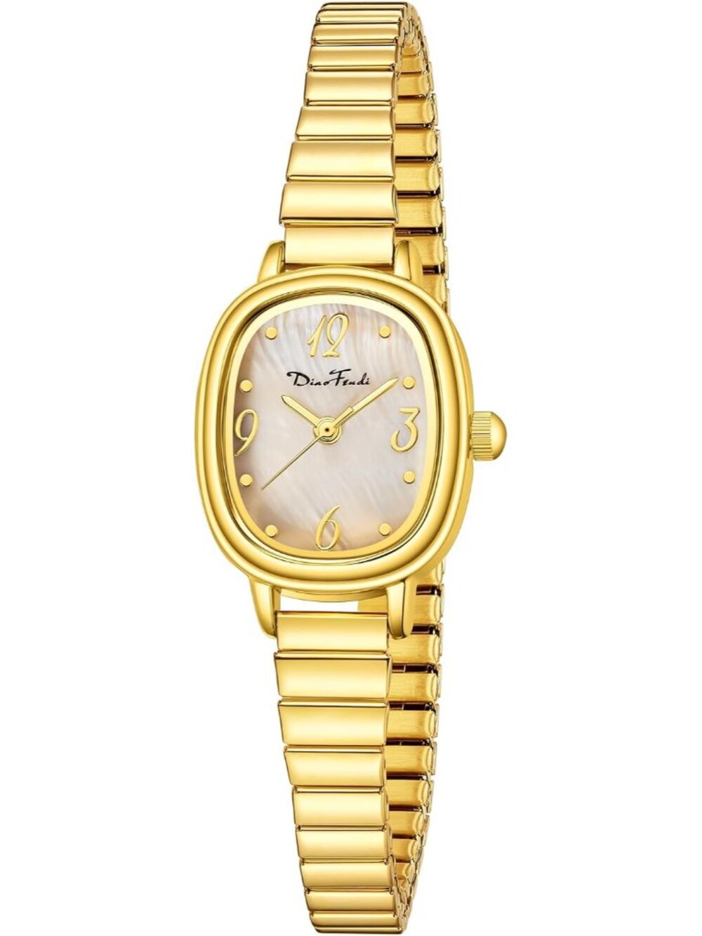 Women’s Gold Shell Petite Rectangular Easy Reader Stainless Steel Band Watch